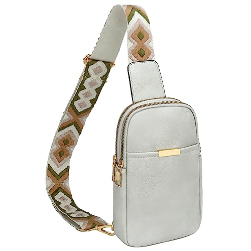 KKXIU Small Sling Bag for Women Crossbody Trendy Fanny Packs Vegan Leather Mini Cell Phone Teenage Purse (Light Grey)