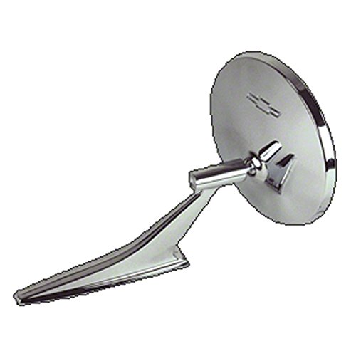 Driver Side Manual View Mirror with Mount Kit and Chrome Bowtie | Replacement Side Mirror Compatible with 1967 Chevy Camaro, 1966-1967 Chevy Chevelle/Chevy El Camino,1963-1964 Chevy Chevy II