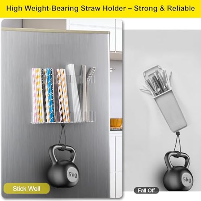 9.5¡± Large Acrylic Straw Holder for Cabinet Door, Reusable Straw Cabinet Organizer with Double-Sided Adhesive Tape for Kitchen Counter Cupboard (Transparent)