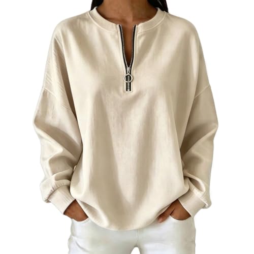 Image of Womens Jumper, Women's Jumpers: Knitted Tops for Women UK Lightweight Casual Outfits Long Sleeve Womens Jumper Oversized Sweaters Comfortable Ladies Crochet Top Beige XL