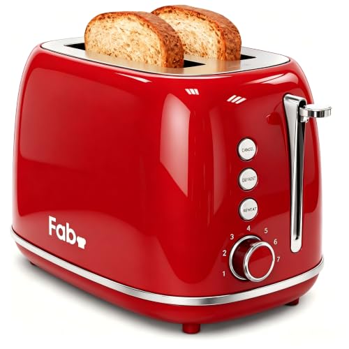 Fab by Kitchen in the box Grille-Pain 2 Fentes Vintage, Toaster Design avec 6 Coloris Disponibles, 7 Niveaux de Dorage, Décongélation, Réchauffage et Annulation