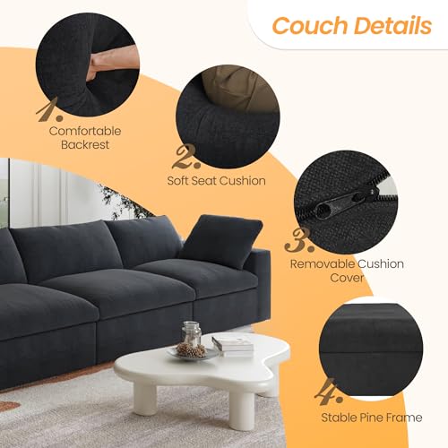 Image of JACH 3-Seater Modular Sectional Sofas for Living Room, Modern Convertible Cloud Couches, Cushion Covers Removable, Free Combination Module Sectional Couch for Living Room Bedroom Apartment, (Black)