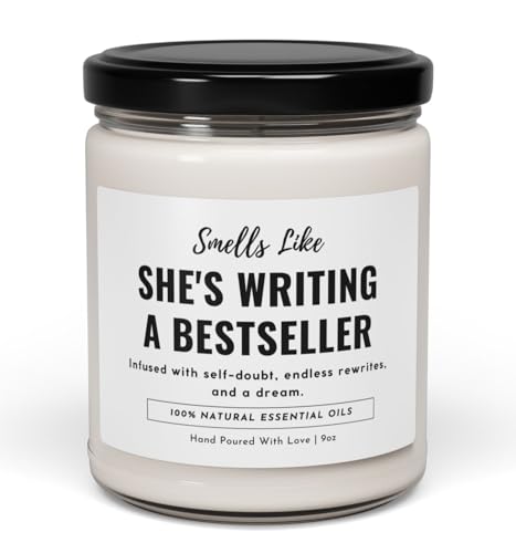 WITH MEMORIES- Funny Writer Candle – “Smells Like She’s Writing a BestSeller” – Gift for Authors, Book Lovers, Writers Literary Gifts, Bookstore Aesthetic, 100% Soy Wax, 9oz