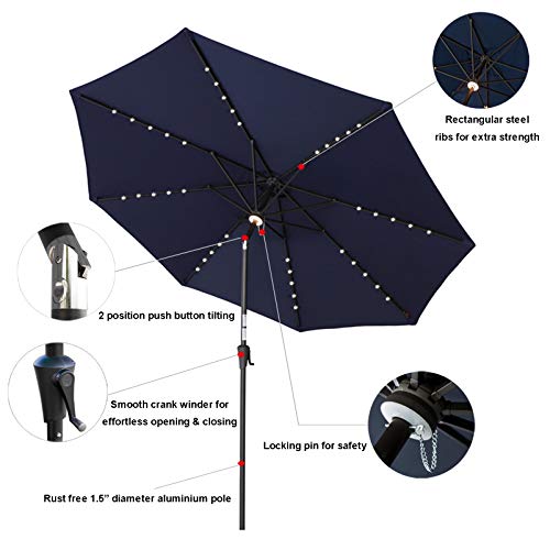 C-Hopetree 11 ft Outdoor Patio Market Table Umbrella with Solar LED Lights and Tilt, Navy Blue - Thumbnail 2