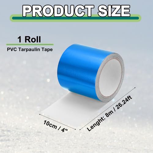 Image of PATIKIL Awning Repair Tape 4 inch x 26ft Waterproof Canvas Tape High Adhesive Tear Repair Patch Kit for PVC Tarpaulin Tent Awning Fabric RV Sail Boat Cover, Blue