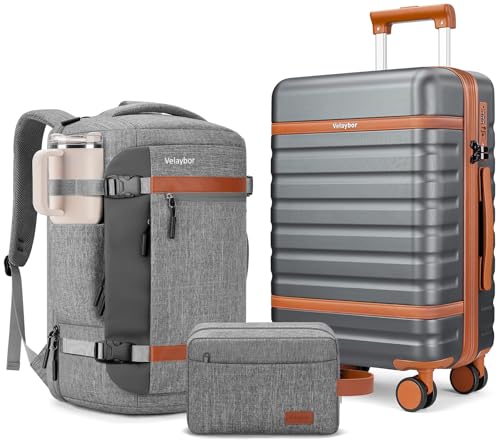 Image of Luggage Sets 3 Piece with Spinner Wheels, Lightweight PC Hardside Suitcase with TSA Lock & YKK Zippers, 20 Inch Carry On Luggage with Travel Bag for Men and Women, Grey