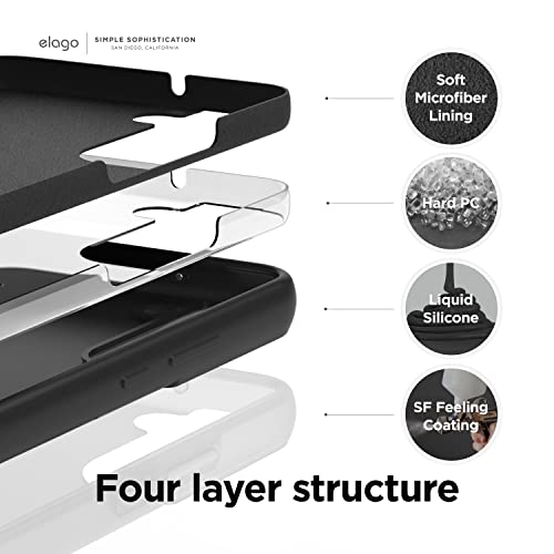 Image of elago Shockproof Liquid Silicone Slim Phone Case with Anti-Scratch Soft Microfiber Lining - Full Body Screen Camera Protective Case Cover, Compatible for Samsung Galaxy S22 Ultra 6.8 inches (Black)