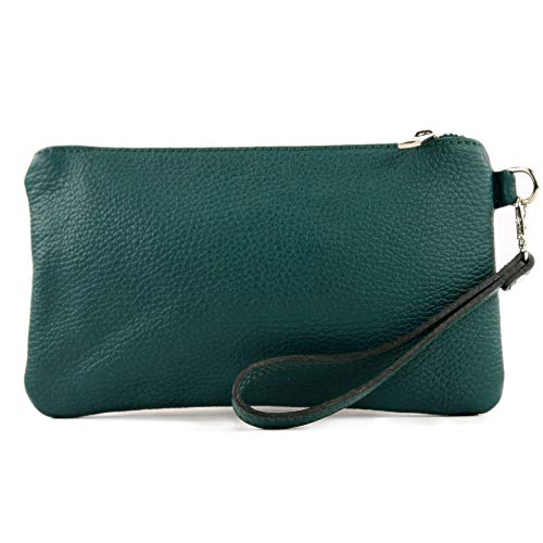 modamoda de T193 Damen Leder Clutch Handgelenktasche Kosmetiktasche Klein handmade in Italy, Farbe:Petrol