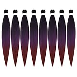 Pre Stretched Braiding Hair Extensions 30inch 8packs Professional Braids Hair Soft Yaki Straight Braid Hair Hot Water Setting Synthetic Crochet Hair (30inch,Mixed Black & Purple & Burgundy)