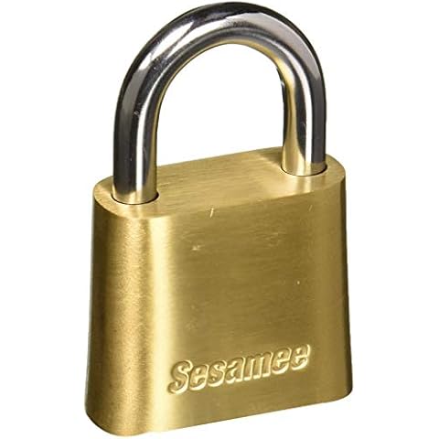 Sesamee 436 4-Dial Bottom Resettable Combination Brass Padlock with 1-Inch Hardened Steel Shackle and 10000 Potential Combinations Cover