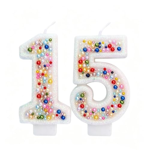 Birthday Candles, Pearl Sequin Number Candle Party Supplies (Number-15)