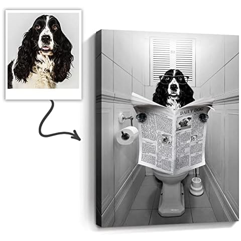 kvtiwee Custom Pet Portrait from photo, Pet in Toilet Canvas Print Wall Art, Black and White Funny Bathroom Art, Personalized Pet Gift, Custom Pet Dog Cat Poster Printable Cover