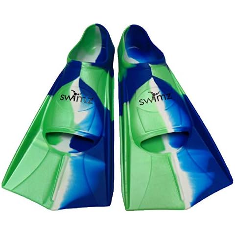 Swimz Short Blade Silicone swim Training Fins - Blue/White/Green (UK 5.5-6.5 (39/40)) Cover