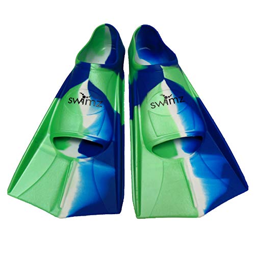 Swimz Short Blade Silicone swim Training Fins - Blue / White / Green (UK 1-2 (33/34))