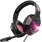 Gaming Headset, Gaming Headphones with Microphone,for PS4,PS5, PC, Xbox One,Switch -Headset with Microphone,Noise Cancelling,LED,Soft Earmuffs,Surround Sound, Kids Headphones (Blue) (Pink)