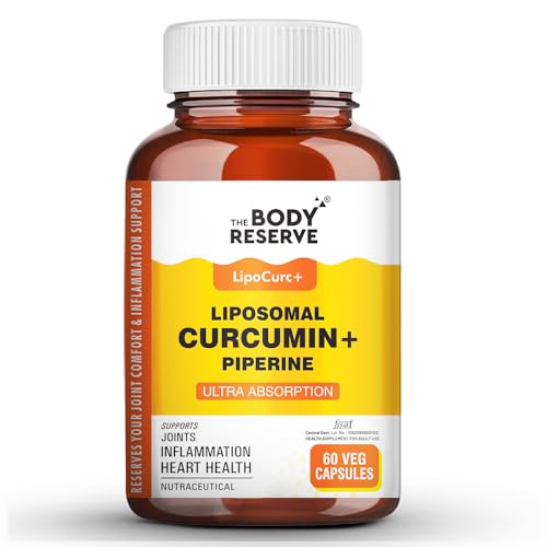Image of The Body Reserve Liposomal Curcumin Capsules, 500mg with Piperine, Anti-Inflammatory Supplement for Adults Pure Turmeric Extract for High Absorption Joint & Heart Health Support - 60 Caps