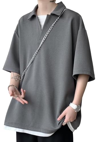 [Bligo] �ĕ� �����Y t�V���c ���� �傫���T�C�Y ���K ������� �J�W���A�� �V���v�� �䟭�� ������ ���� �d�˒��� �y�� �_�炩�� ���j�Z�b�N�X �g�b�v�X �r�b�O�V���G�b�g ���n �؍��� v�l�b�N �t �� �H Gray-4XL