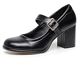 VenusCelia Women's Mary Jane Pumps Heeled Shoes (6.5 M US,Black)