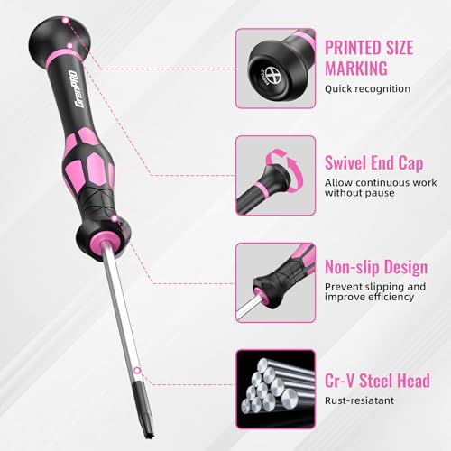 Image of GRENPRO 10-Piece Precision Screwdriver Set, Magnetic Small Screwdrivers with Phillips, Slotted, Torx Star for Eyeglass, Watch, Computer, Laptop, Phone,Pink