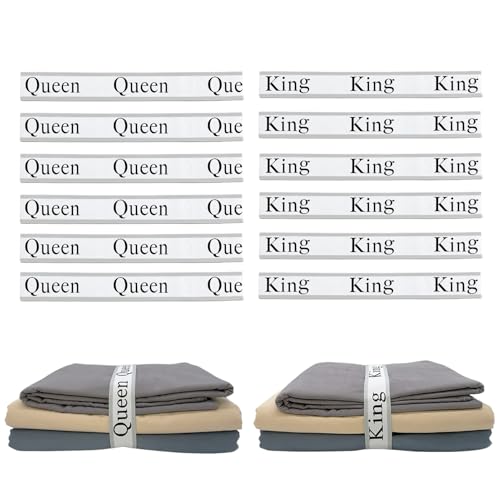 Maletnd 12 Pieces Bed Sheet Organizer Bands, Closet Organization Sheet Straps, Linen Labels Bedding Bands, Elastic Bed Sheet Storage Sheet Keepers （6PcsQueen 6PcsKing ）