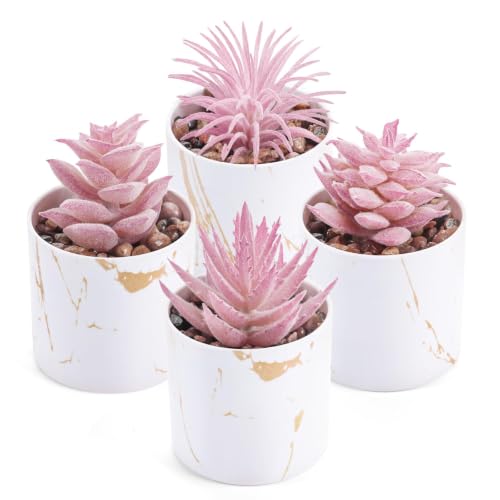 Der Rose 4 Pack Fake Plants for Pink Decor Office Accessories for Women