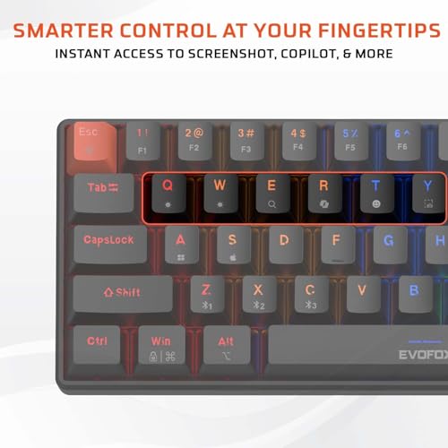 Image of EvoFox Katana S Mini Mechanical Keyboards Wireless | Tri-Mode (3X BT, 2.4GHz & Wired) Connectivity | Hot-Swappable Red Switches | 68-Key Compact | Rainbow Backlight | Rechargeable Battery