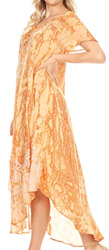 Image of Sakkas Ronny Lace Embroidered Cap Sleeve Tie Dye Wash Caftan Dress /Cover Up