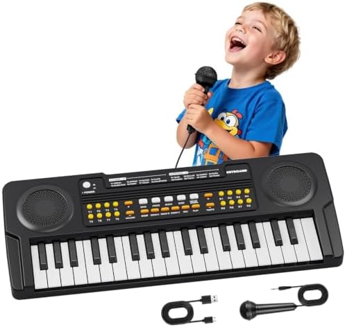 QiquBox Klavier Tastatur Spielzeug 37 Tasten Kinder Keyboard mit Mikrofon | Musikinstrument-Spielzeug für 3 4 5 6 7 Jährige Jungen Mädchen,Geburtstags und Weihnachtsgeschenke,Schwa