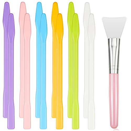 12 Pieces Silicone Stir Sticks Silicone Stirring Rods with Silicone Makeup Brush Silicone Epoxy Brush for Cosmetic Epoxy Paint Glitter Tumblers DIY Crafts (4 Inch)