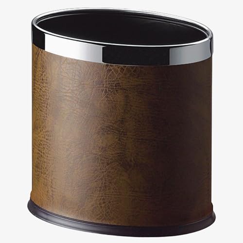 ElriBird | Corbeille à Papier et Poubelle Marron en Cuir, Forme Ovale Poubelle Métal 10 Litres, Idéale Salle de Bain, Salon, Cuisine, Bureau et Hôtels de...