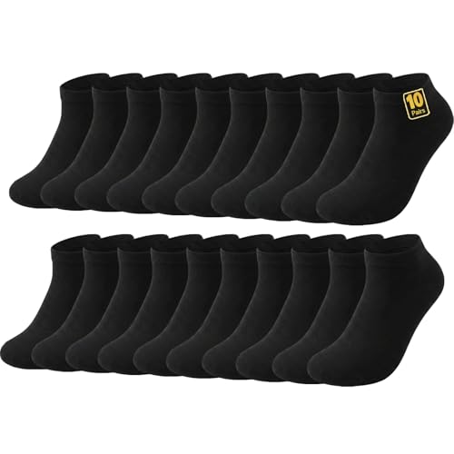 Wamicu 10 Paar Sneaker Socken Herren Damen Kurze Baumwolle Halbsocken Dünn & Bequem Sportsocken Unisex Größe 43-46 (Schwarz)