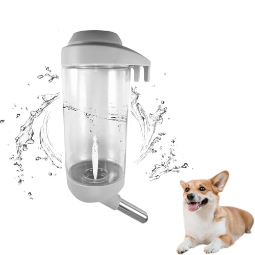 Zorrasxy No-Drip 350ml Pet Water Bottle for Dogs & Small Animals (Rabbit/Hamster/Guinea Pig) - Adjustable Cage-Mounted Dispenser with Detachable Leak-Proof Design for Kennels/Crates, Grey