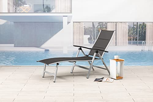 Pure Home & Garden Extra hohe Luxus Aluminium Gartenliege NOX Padded Silber, gepolstert, klappbar und mehrfach verstellbar