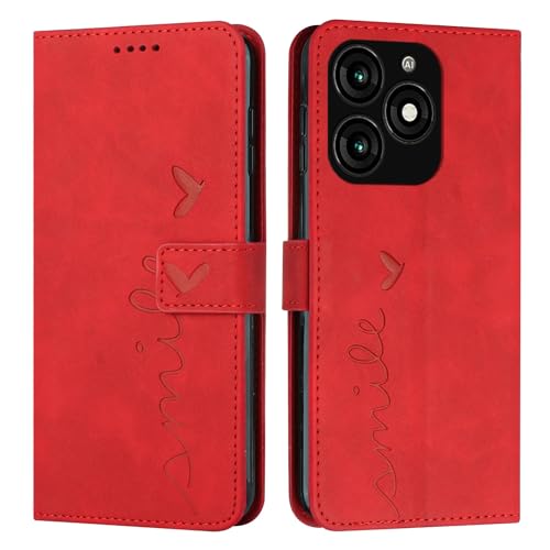 Protection Tecno Spark 20 contre les rayures avec étui à rabat cuir rouge