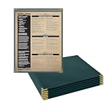 Goodsmart Pajco Style Restaurant Menu Covers – Pack of 10, Side-Loading Menu Holders, Single Stitched Edge, Clear Vinyl Menu Sleeves, Leatherette Trim, Gold Corners, Green, 1 View (8.5" x 11")