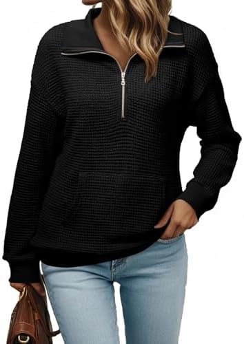Dokotoo Womens Oversized Sweatshirts Quarter Zip Pullover Women 2025 Fall Fashion Long Sleeve Tops Outfits Clothes