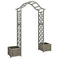 vidaXL Garden Pergola with Planter, Gray Solid Firwood, Weather Resistant, Decorative Outdoor Archway, Garden Entrance, Planters Incorporated, Easy Assembly, 68.9" x 15.7" x 80.3"