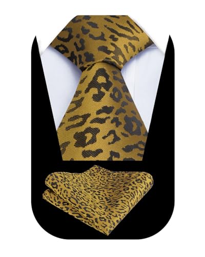 Image of Alizeal Men's Leopard Print Tie Set 3.15'' Necktie with Pocket Square Gift Box for Wedding and Fashion Occasions