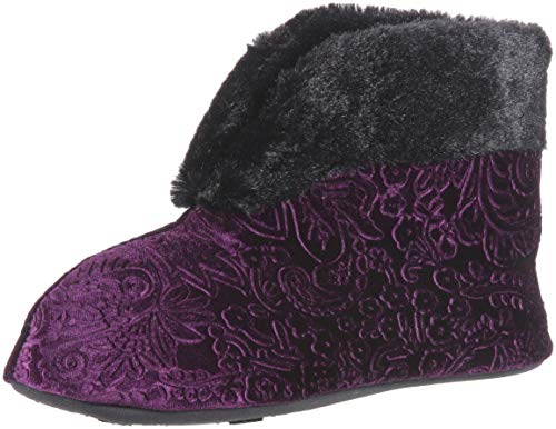 Dearfoams Women's Sadie Embossed Velour Bootie Slipper, Aubergine, Small