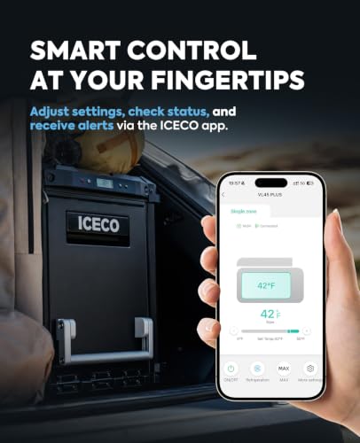 Image of ICECO VL45PLUS 12 Volt Refrigerator, 44 QT Portable Freezer, Electric Compressor Cooler Powered by SECOP, 3 Ways Access, 12 /24V DC 110~240 Volt AC, 12V Car Fridge for Travel Camping, 0℉ to 50℉
