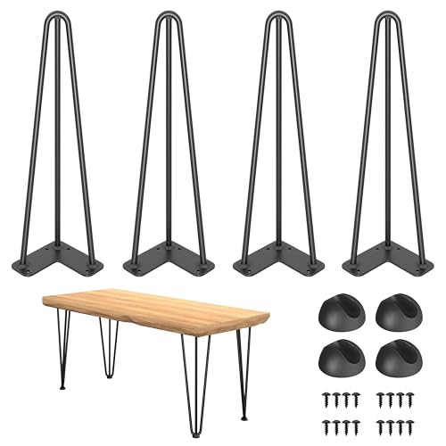Goyugore 16 Hairpin Table Legs: Set of 4 Metal Furniture Legs with Floor Protectors for Nightstand Coffee Table Bench Desk Home DIY Projects Heavy Duty Support Hairpin Table Legs (Black)