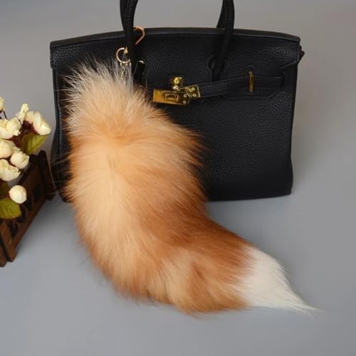 Image of 15.75 Inch Long Fluffy Faux Fur Tail Keychain, Fake Animal Tails for Handbags Backpacks Charm Tassel Ornaments (Brown)