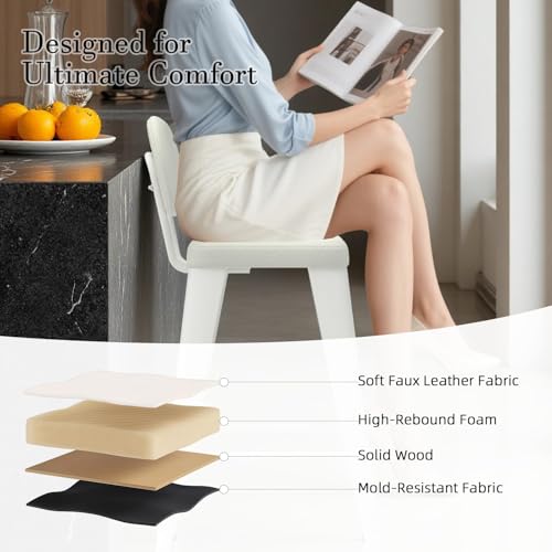 Image of 24 Inch Metal Bar stools Set of 2, Upholstered Bar Stools with Removable Back & Metal Legs, Industrial Barstools for Kitchen Island, Cafe (Beige Seat, White Legs)