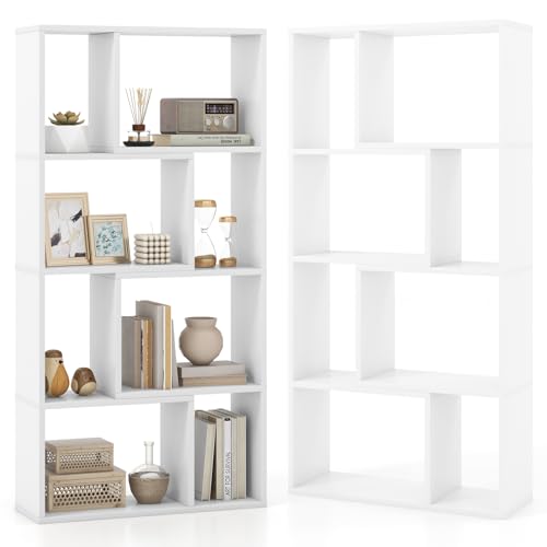 HOMASIS Bibliothèque Géométrique en Bois à 4 Niveau, Étagère avec Protection Anti-Basculement, Meuble de Rangement Style Scandinave pour Salon Bureau, 60...