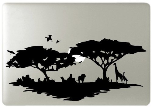 Vati Feuilles Art Amovible Peau Afrique Safari Silhouette Vinyle Autocollant Decal Noir pour Apple Macbook Pro Air Mac 13