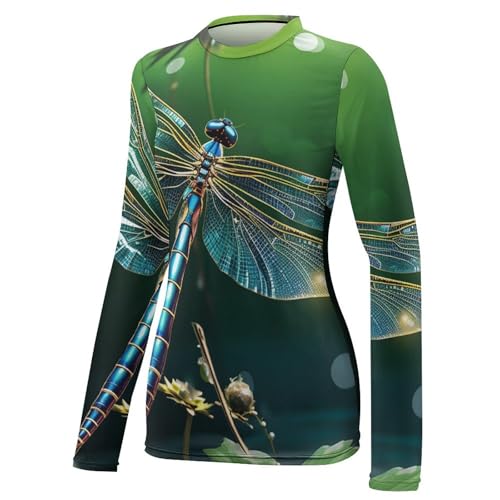 Dragonfly Green Rash Guard for Women Long Sleeve Swimsuits Sun Protection Sun Shirt Swim Shirts Hiking Tops4