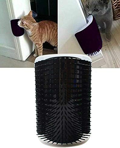 UPREE Self Groomer with Catnip Pouch,Cat Self Groomer Wall Corner Massage Groomer Cat Self Grooming Brush Black
