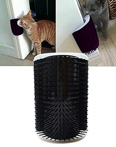 UPREE Self Groomer with Catnip Pouch,Cat Self Groomer Wall Corner Massage Groomer Cat Self Grooming Brush Black…