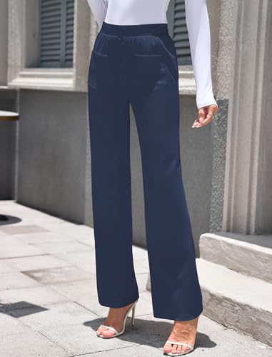 ZAFUL Womens Wide Leg Pants High Waisted Casual Pants for Women Stretchy Business Dress Work Pocket Trousers Pant