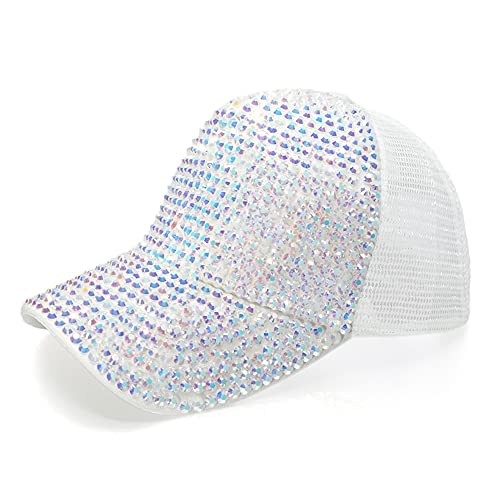 Bling Baseball Cap For Women With Full Diamond Design Adjustable Ladies Baseball Travel Cap (White01) #TOP1